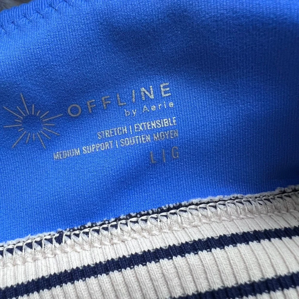 OFFLINE by Aerie Ribbed Medium Support Sports Bra Blue Striped Band Size Large
